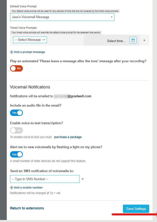 Setting a Voicemail Greeting for an Extension in the